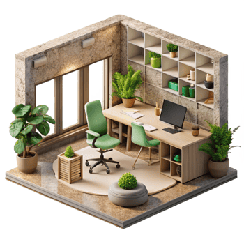dramatic creative Sustainable Office Design with Natural Light Transparent Background premium png