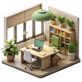 vibrant modern Sustainable Office Design with Natural Light Transparent Background original png