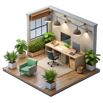 extraordinary creative Sustainable Office Design with Natural Light Transparent Background premium png