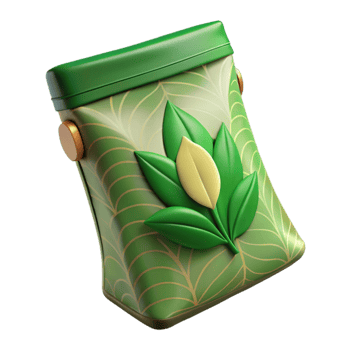 elegant creative Sustainable Packaging Pouch with Green Leaf Pattern Isolated original png