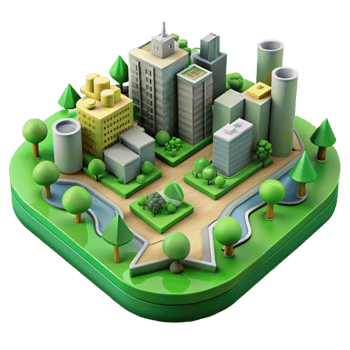 elegant minimalist Sustainable Urban Planning Model Isolated detailed png