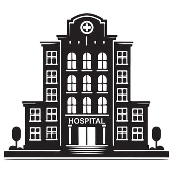 Modern Hospital Building Silhouette with Many Windows and Medical Symbol vector