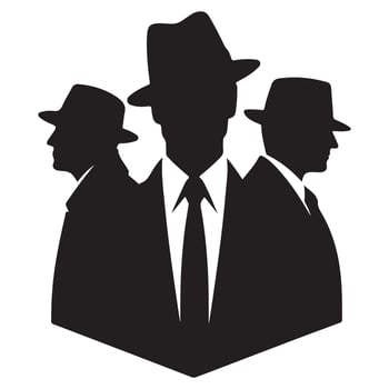 Silhouette Illustration of Three Vintage Mafia Gangsters in Suits vector