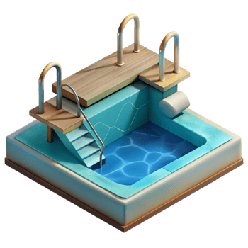 serene abstract Swimming Pool with Diving Board Transparent Background high quality png