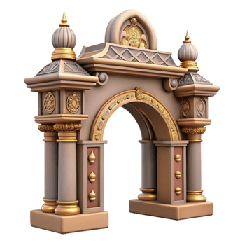 vibrant abstract Temple Entrance Archway Decorative Carvings Isolated detailed png