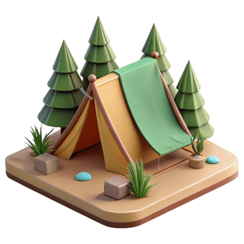 elegant modern Tent Set Up in a Forest Clearing Transparent Background png