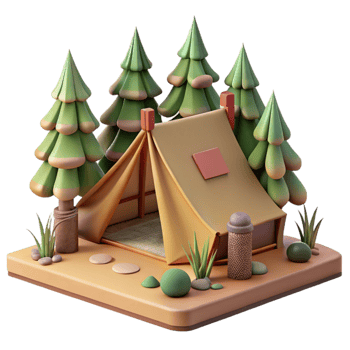 impressive modern Tent Set Up in a Forest Clearing Transparent Background professional png
