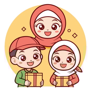 Happy siblings sharing gifts vector