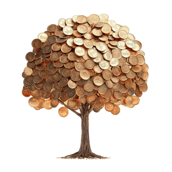 Golden Money Tree with Coins on Transparent Background png