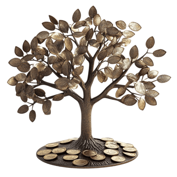 Golden Tree with Coins on Transparent Background png