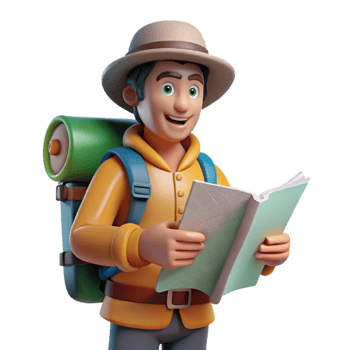 vibrant artistic Tourist with Backpack and Map Isolated genuine png