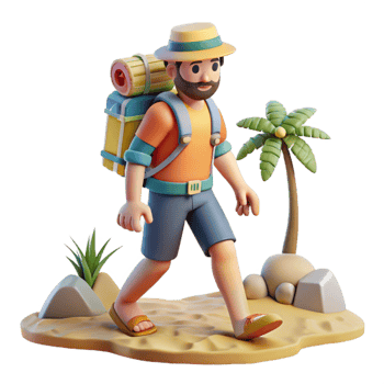 impressive abstract Tourist with Backpack Walking on Beach Transparent genuine png