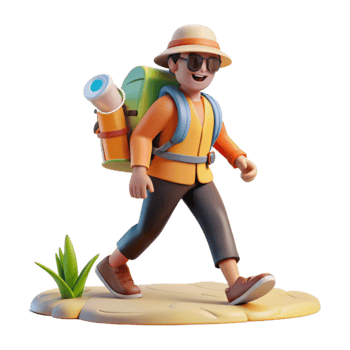 vibrant artistic Tourist with Backpack Walking on Beach Transparent original png