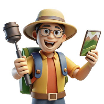impressive traditional Tourist with Selfie Stick and Smartphone Cutout authentic png