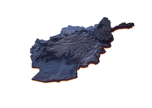 Afghanistan Map Monochromatic Shaded Relief Textured Map With Orange Neon Border 3D Illustration png