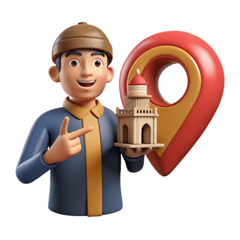 impressive creative Travel Guide Pointing at Landmark Transparent Background original png