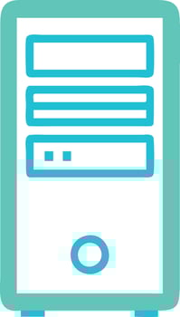 Flat-style PC case illustration with drive bays and vents vector