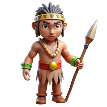 vibrant minimalist Tribal Warrior with Spear Transparent Background premium png