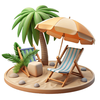 impressive creative Tropical Beach Umbrella and Chairs Transparent Background png