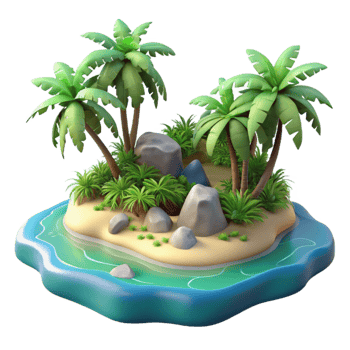dramatic artistic Tropical Island with Lush Vegetation Transparent Cutout png