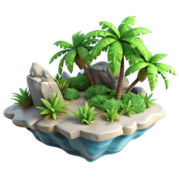 impressive vintage Tropical Island with Lush Vegetation Transparent Cutout original png