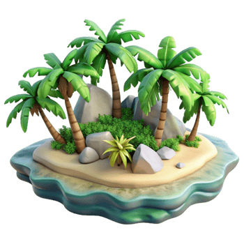 serene artistic Tropical Island with Lush Vegetation Transparent Cutout detailed png
