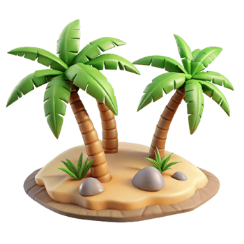 dramatic modern Tropical Island with Palm Trees Isolated Element high resolution png