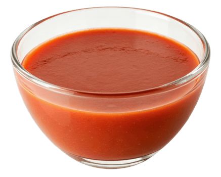 Glass bowl of tomato sauce on a transparent background png
