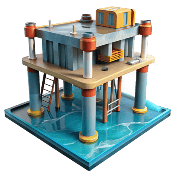 dramatic minimalist Underwater Construction Platform Jackup Legs Transparent Background with Hydraulic System professional png
