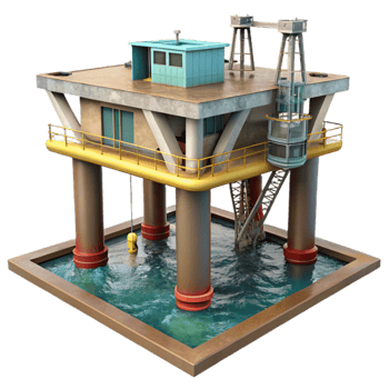 serene traditional Underwater Construction Platform Jackup Legs Transparent Background with Hydraulic System detailed png