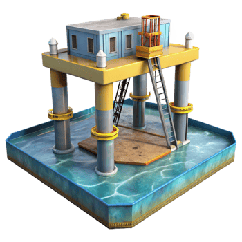 vibrant vintage Underwater Construction Platform Jackup Legs Transparent Background with Hydraulic System original png