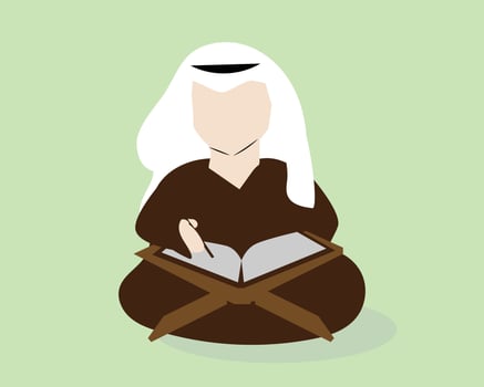 an arabic man sitting on the ground with an Al Quran vector