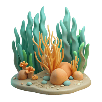vibrant contemporary Underwater Kelp Forest Scene with Transparent Background detailed png