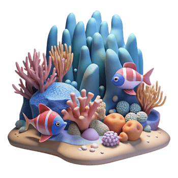 vibrant contemporary Underwater Scene Coral Reef Fish Transparent Background genuine png