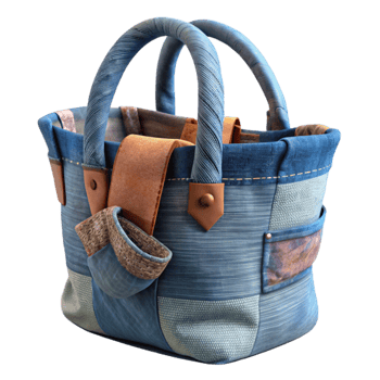 impressive traditional Upcycled Clothing Tote Bag Denim and Canvas Cutout high quality png