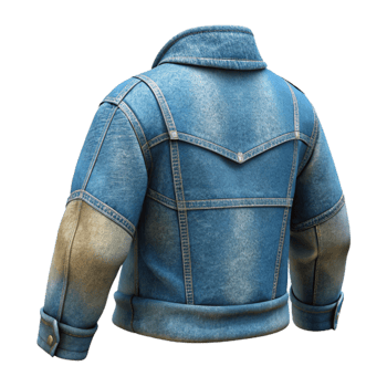 dramatic artistic Upcycled Denim Jacket Back View Isolated authentic png