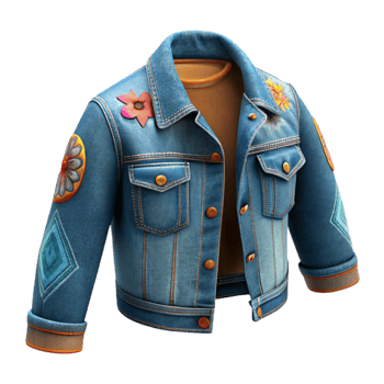 extraordinary artistic Upcycled Denim Jacket Embroidered Design Isolated Element genuine png