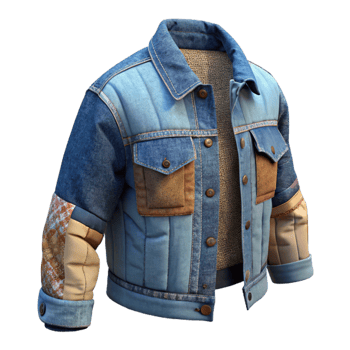 elegant creative Upcycled Denim Jacket Patchwork Isolated premium png