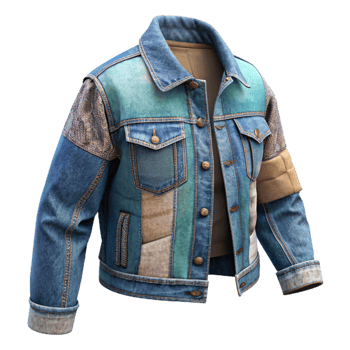 impressive abstract Upcycled Denim Jacket Patchwork Isolated original png
