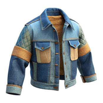 vibrant vintage Upcycled Jeans Jacket Patchwork Detail Isolated genuine png