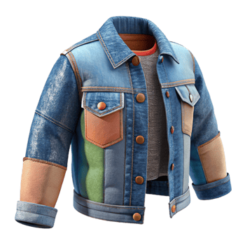 magnificent artistic Upcycled Jeans Jacket Patchwork Detail Isolated professional png