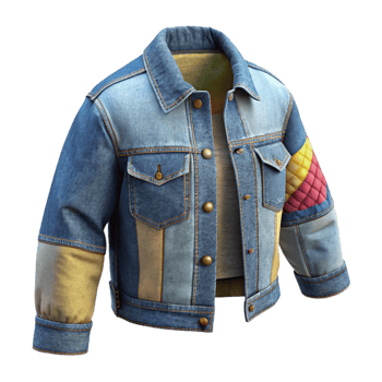 stunning modern Upcycled Jeans Jacket Patchwork Detail Isolated detailed png