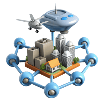 serene minimalist Urban Air Mobility Network Diagram Isolated png