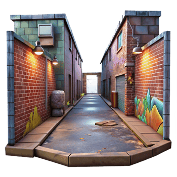 magnificent modern Urban Alleyway Graffiti Covered Isolated Cutout authentic png