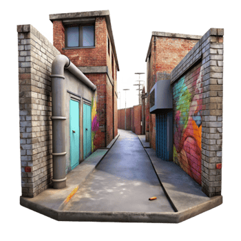 extraordinary vintage Urban Alleyway Graffiti Covered Isolated Cutout high quality png