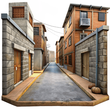 dramatic traditional Urban Alleyway Perspective View Cutout premium png