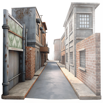 vibrant classic Urban Alleyway Perspective View Cutout detailed png