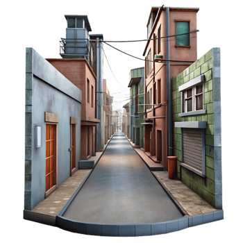 beautiful rustic Urban Alleyway Perspective View Cutout professional png