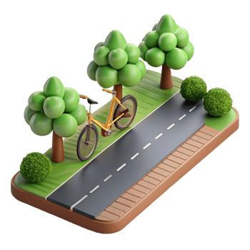 beautiful modern Urban Bicycle Path with Trees Isolated Element detailed png