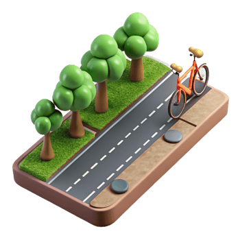 wonderful rustic Urban Bicycle Path with Trees Isolated Element png